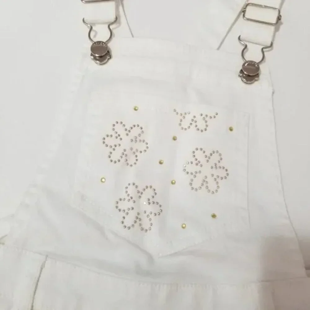 Nwt Mayoral white denim overall skirt sparkly bottom size 6 (F13)